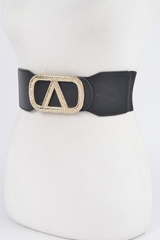 Plus Size Crystal Logo Buckle Elastic Belt