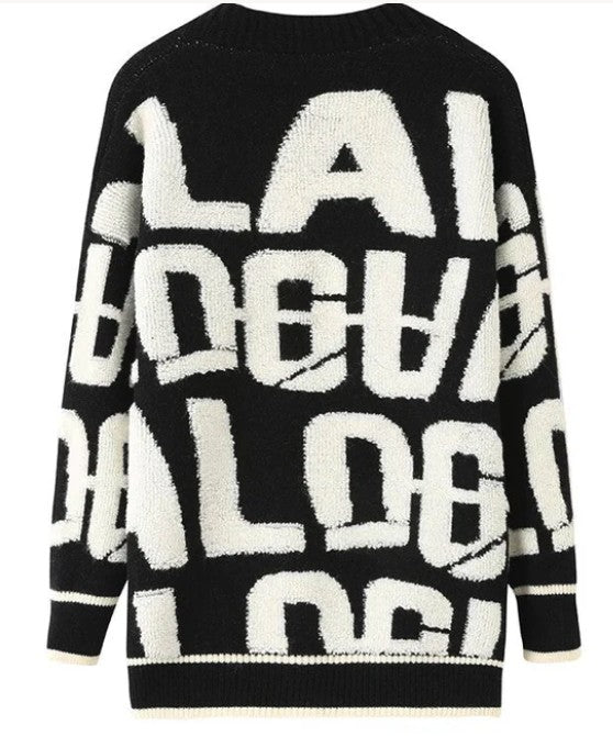 Tufted Lettering Oversized Cardigan