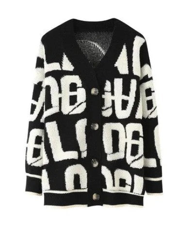 Tufted Lettering Oversized Cardigan