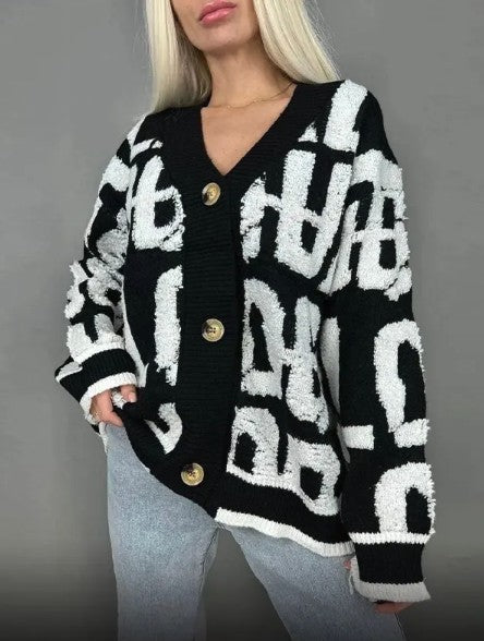 Tufted Lettering Oversized Cardigan