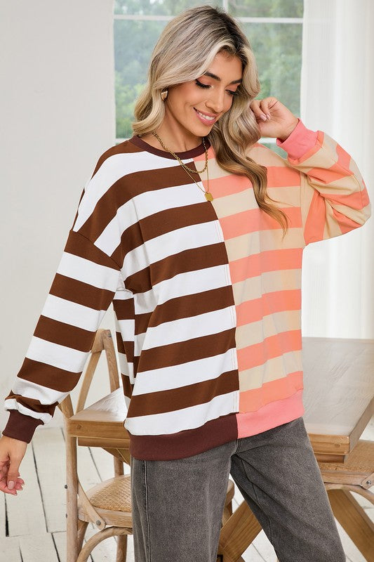 Color Block Drop Shoulder Pullover Sweatshirt