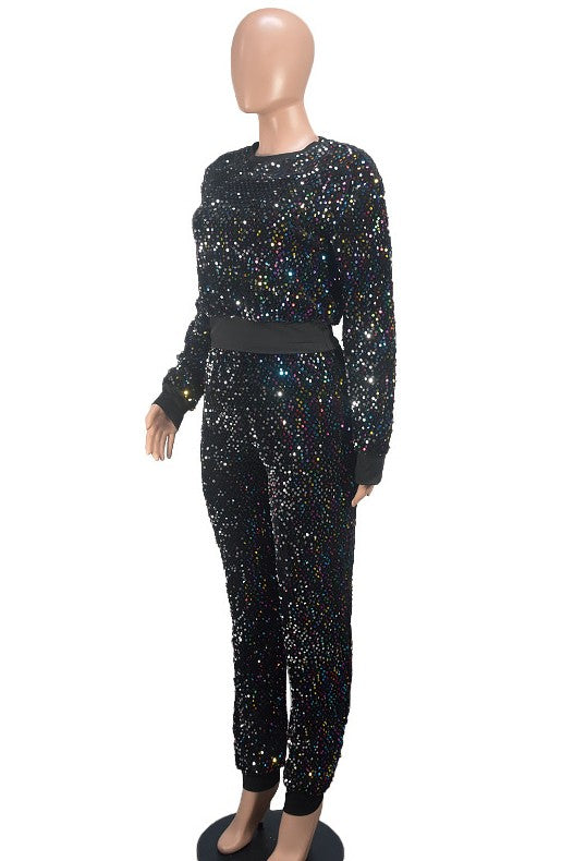 Women's Fashion Sequin Two-piece Pants Set