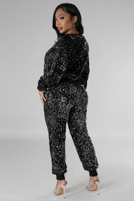 Women's Fashion Sequin Two-piece Pants Set