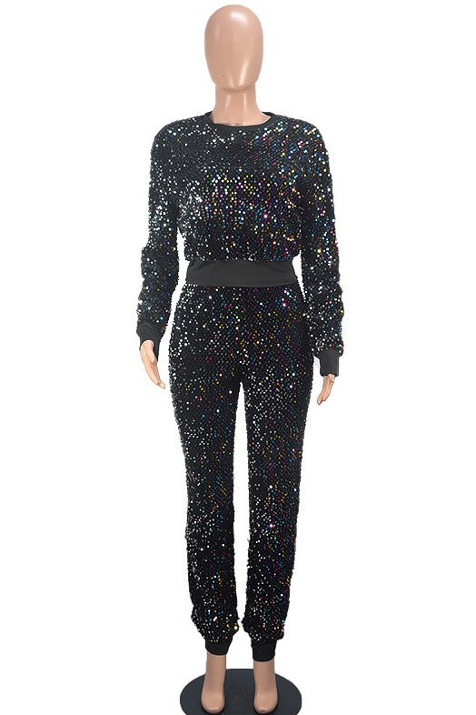 Women's Fashion Sequin Two-piece Pants Set