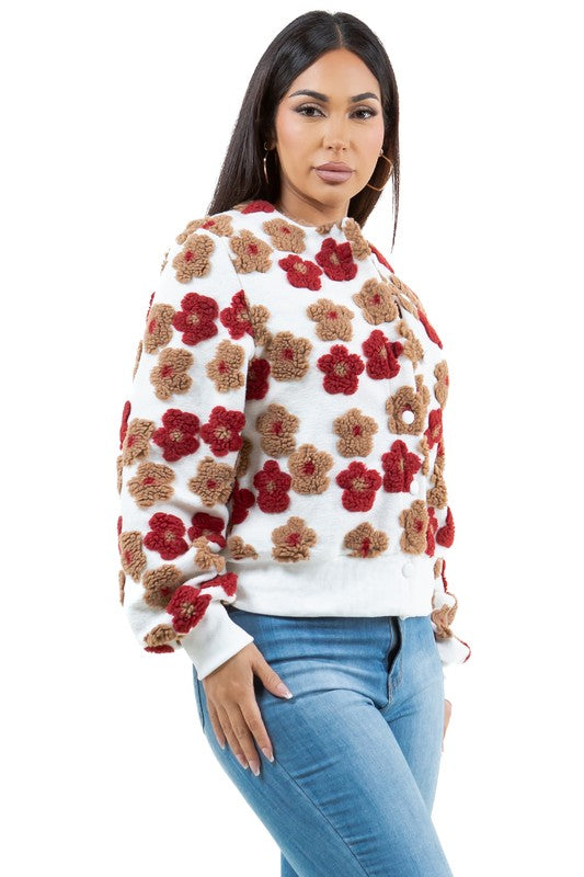 Women's 3D Flower Design Woven Fashion Jacket