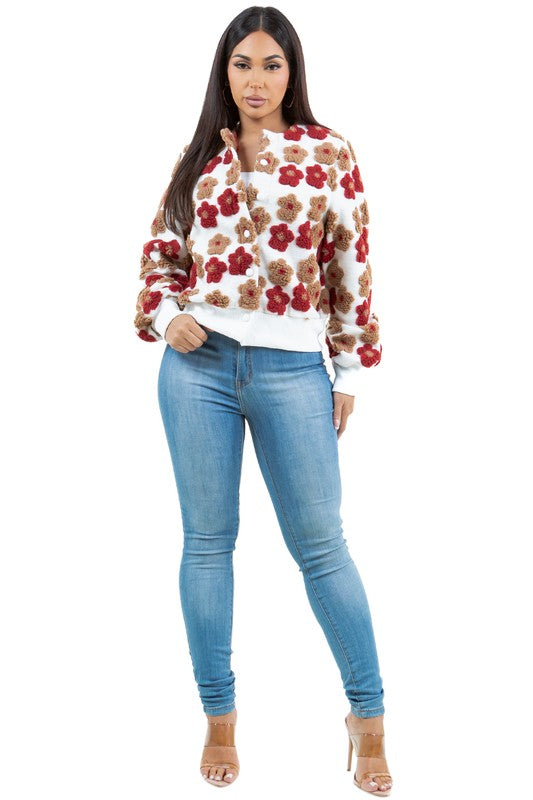 Women's 3D Flower Design Woven Fashion Jacket