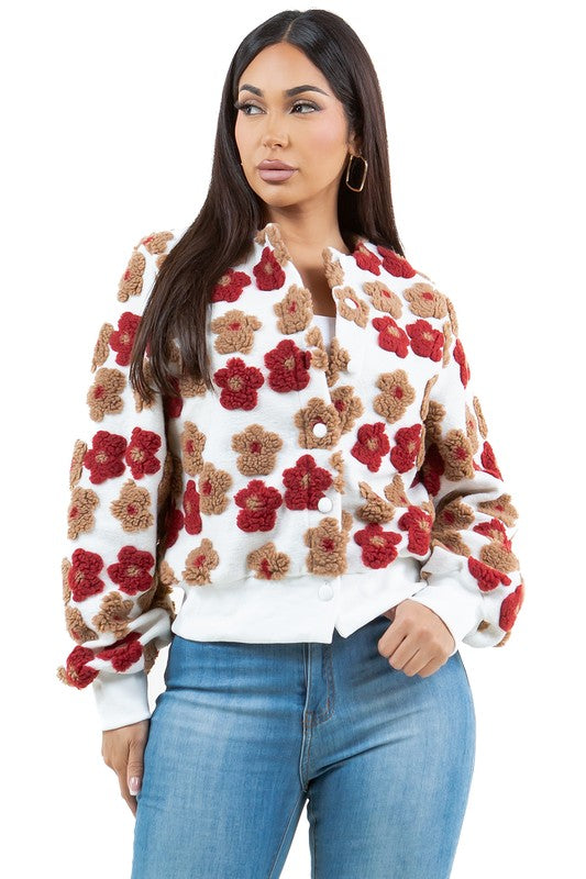 Women's 3D Flower Design Woven Fashion Jacket