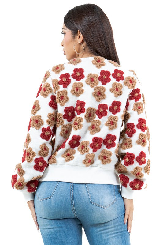 Women's 3D Flower Design Woven Fashion Jacket