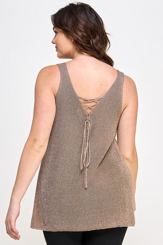 Plus Size Sleeveless Sweater Knit Lurex Tank