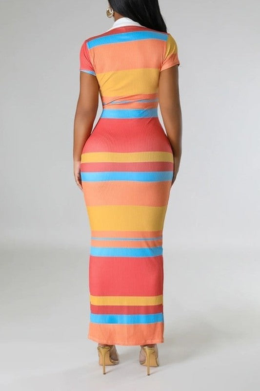 Women's Colorblock Striped Bodycon Ribbed Dress