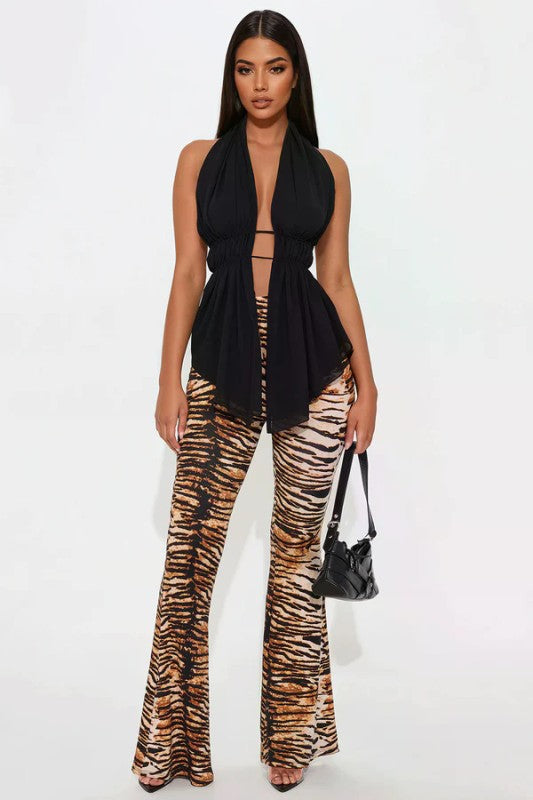 Plus Size High Waist Tiger Printed Flare Pants