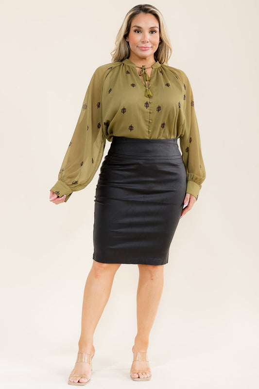 Plus Size Midi Knee Skirt Stretchy Formal Bottom