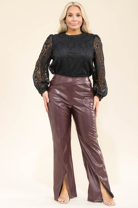 Plus Size Pu Leather Pants with Front Slit