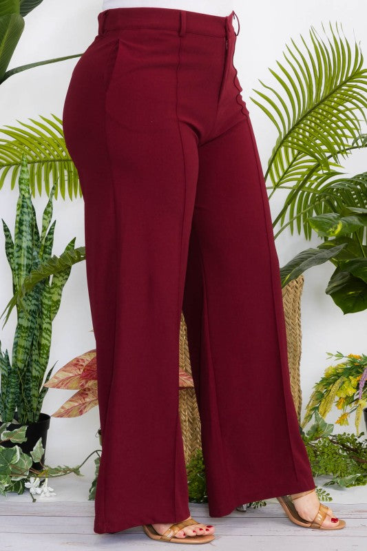 Plus Size Solid Wide Leg Formal Pants
