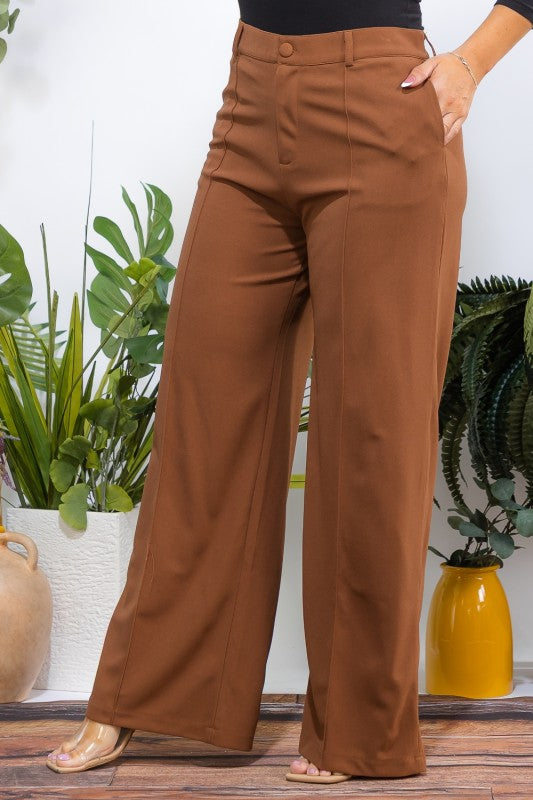 Plus Size Solid Wide Leg Formal Pants