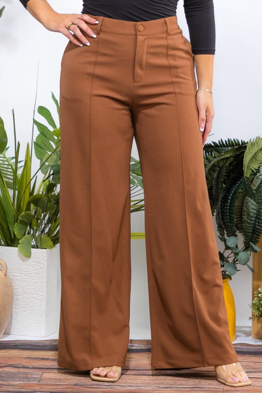 Plus Size Solid Wide Leg Formal Pants