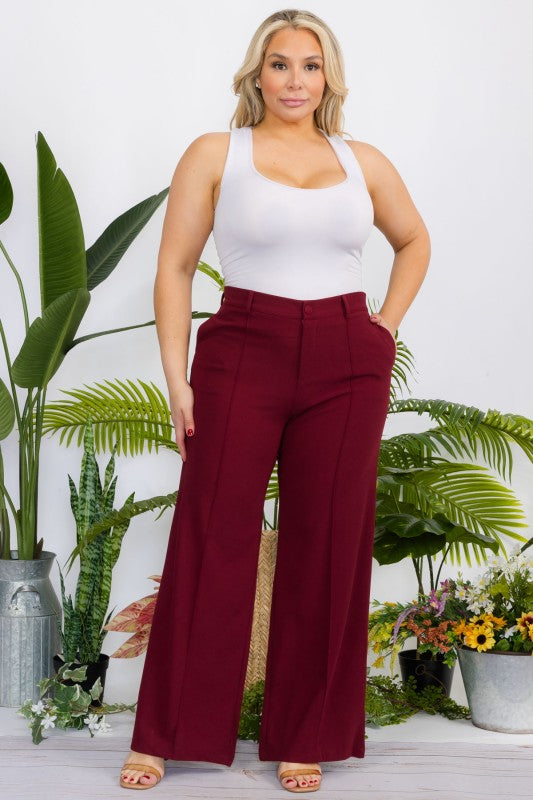 Plus Size Solid Wide Leg Formal Pants