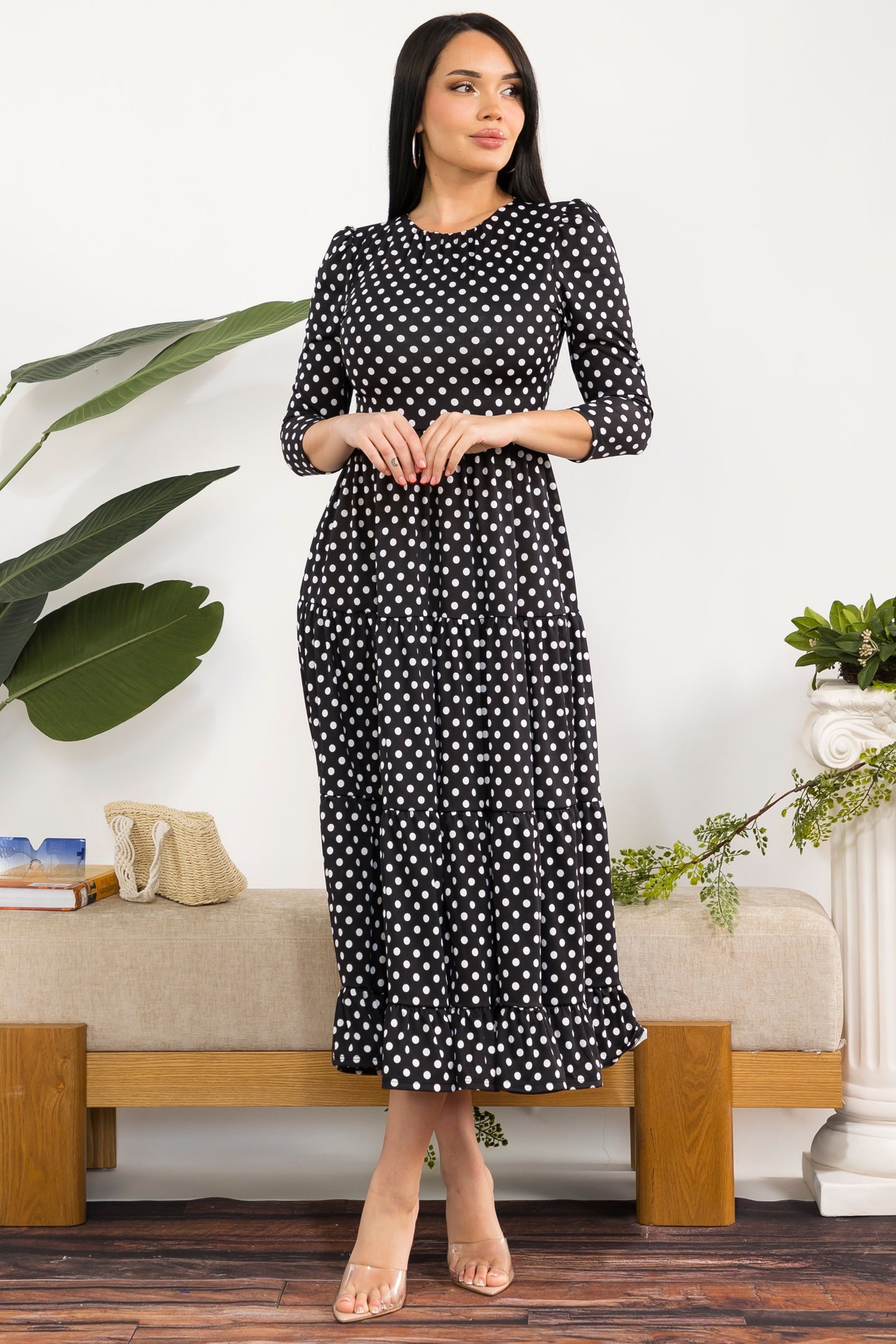 Plus Size Printed Women's Tiered Midi Dress