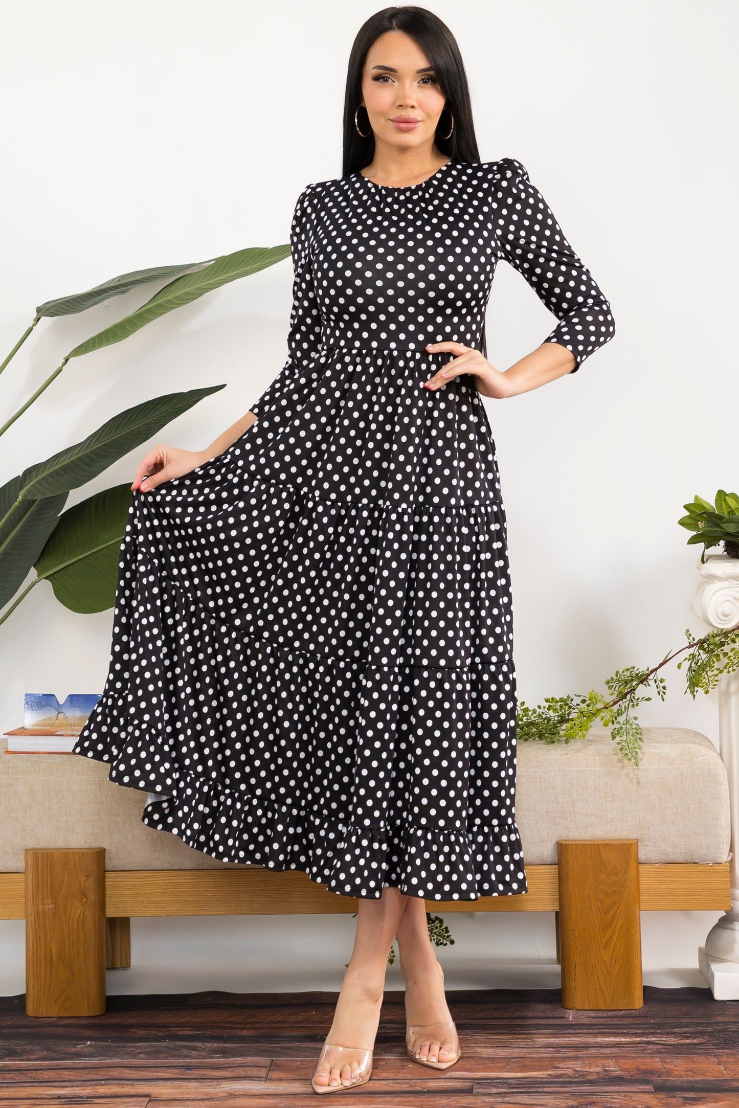 Plus Size Printed Women's Tiered Midi Dress