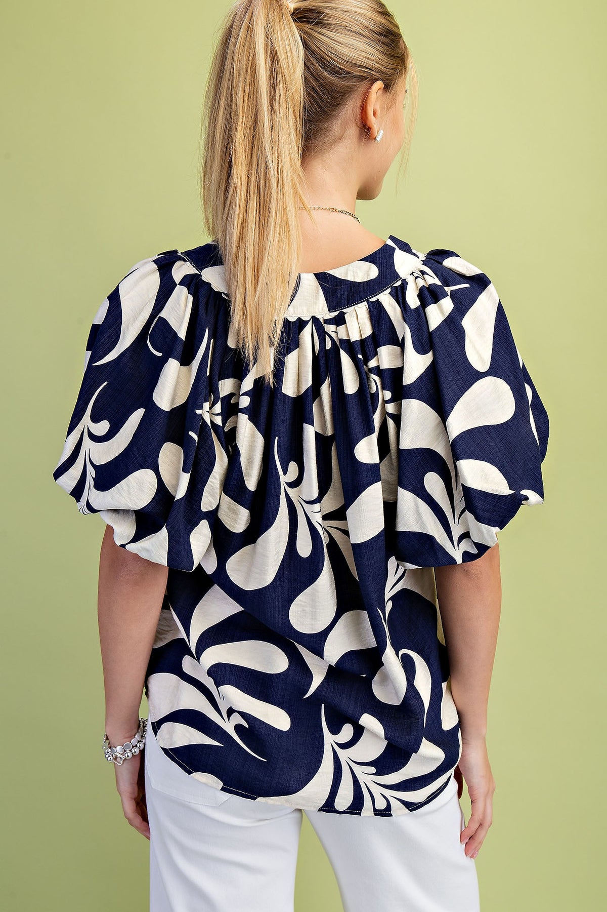 Plus Size Printed Slit Neck Top