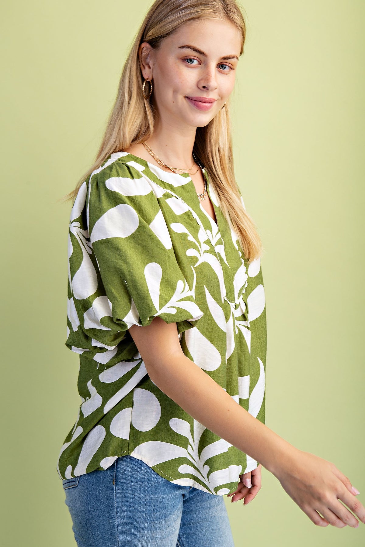 Plus Size Printed Slit Neck Top