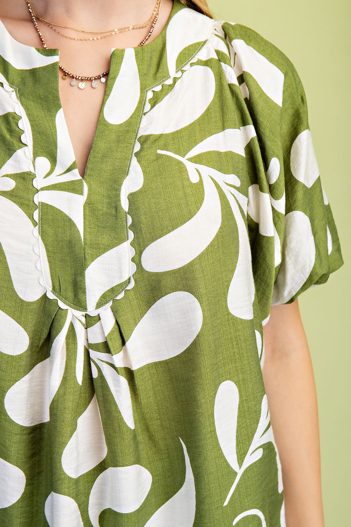 Plus Size Printed Slit Neck Top