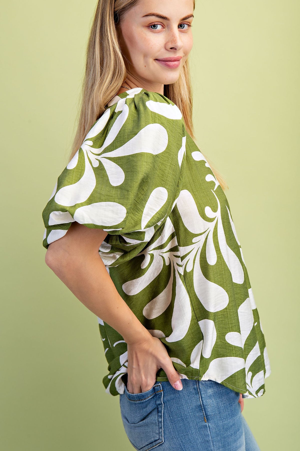 Plus Size Printed Slit Neck Top