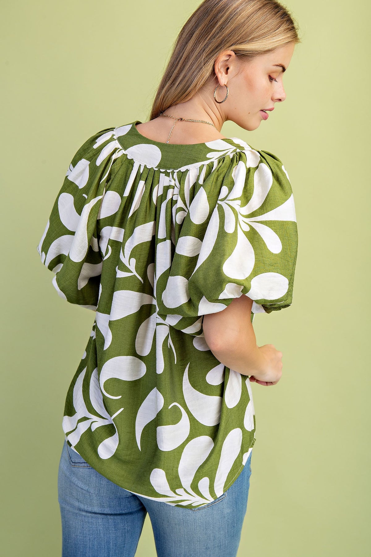 Plus Size Printed Slit Neck Top