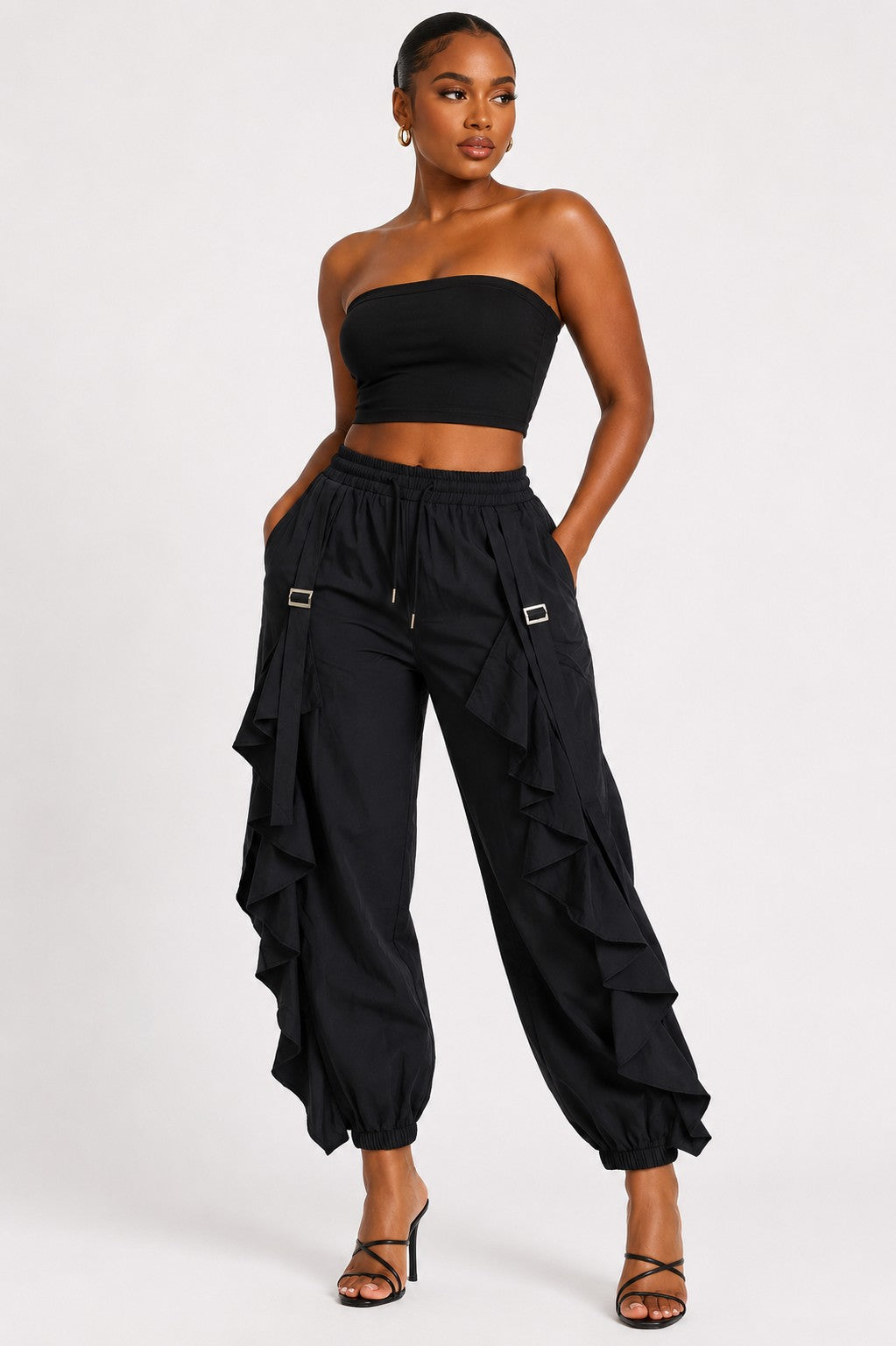 Plus Size Drawstring Waist Ruffle Front Jogger Pants