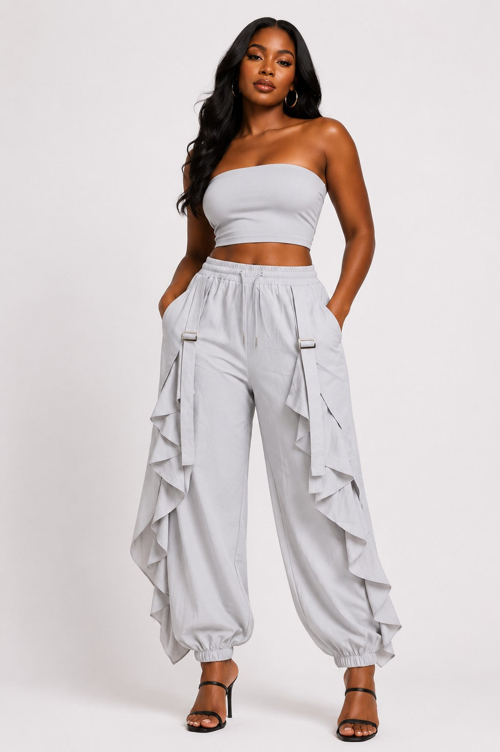 Plus Size Drawstring Waist Ruffle Front Jogger Pants