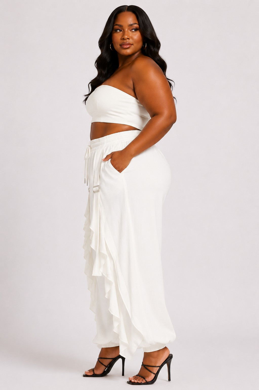 Plus Size Drawstring Waist Ruffle Front Jogger Pants