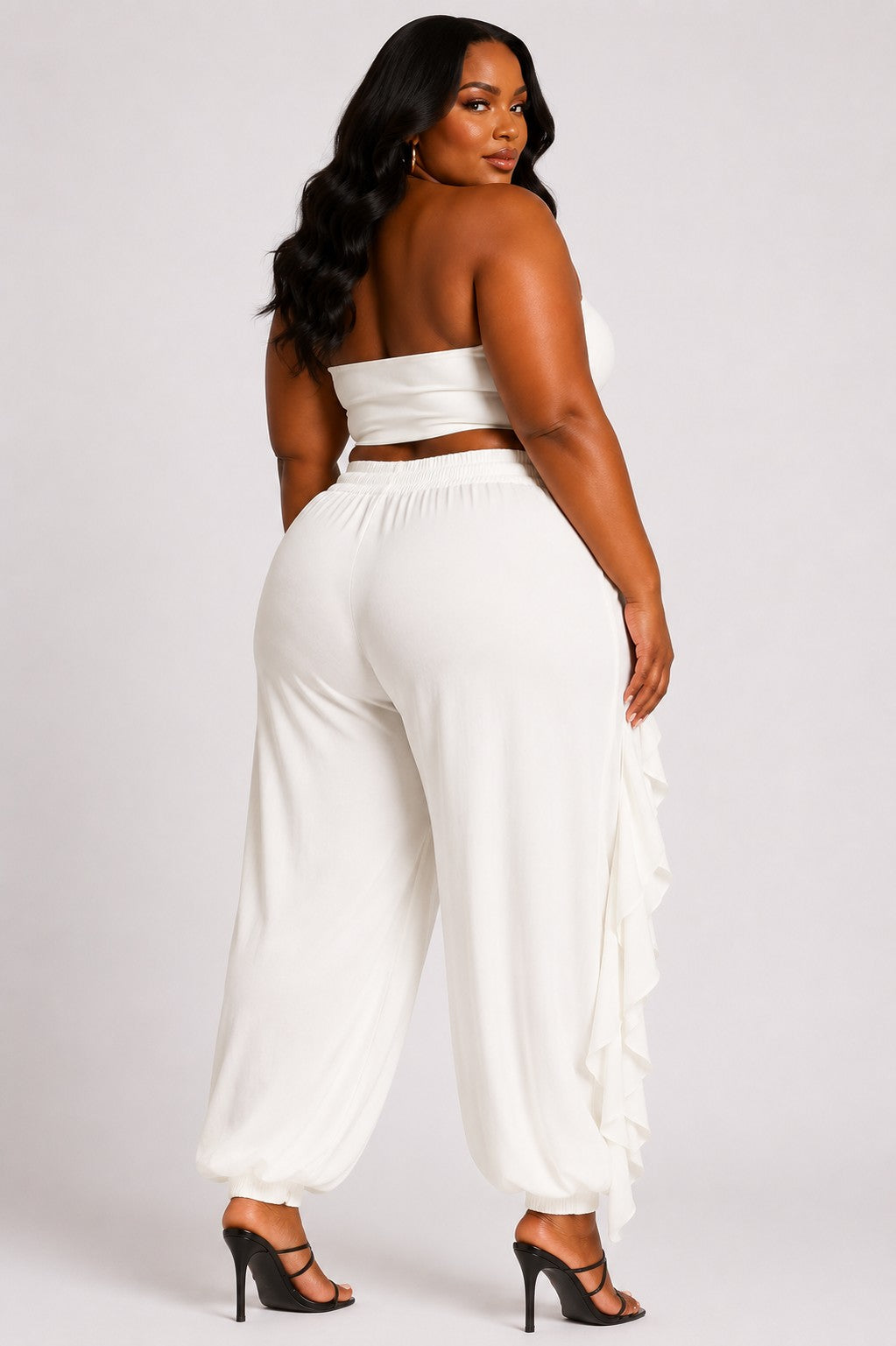 Plus Size Drawstring Waist Ruffle Front Jogger Pants