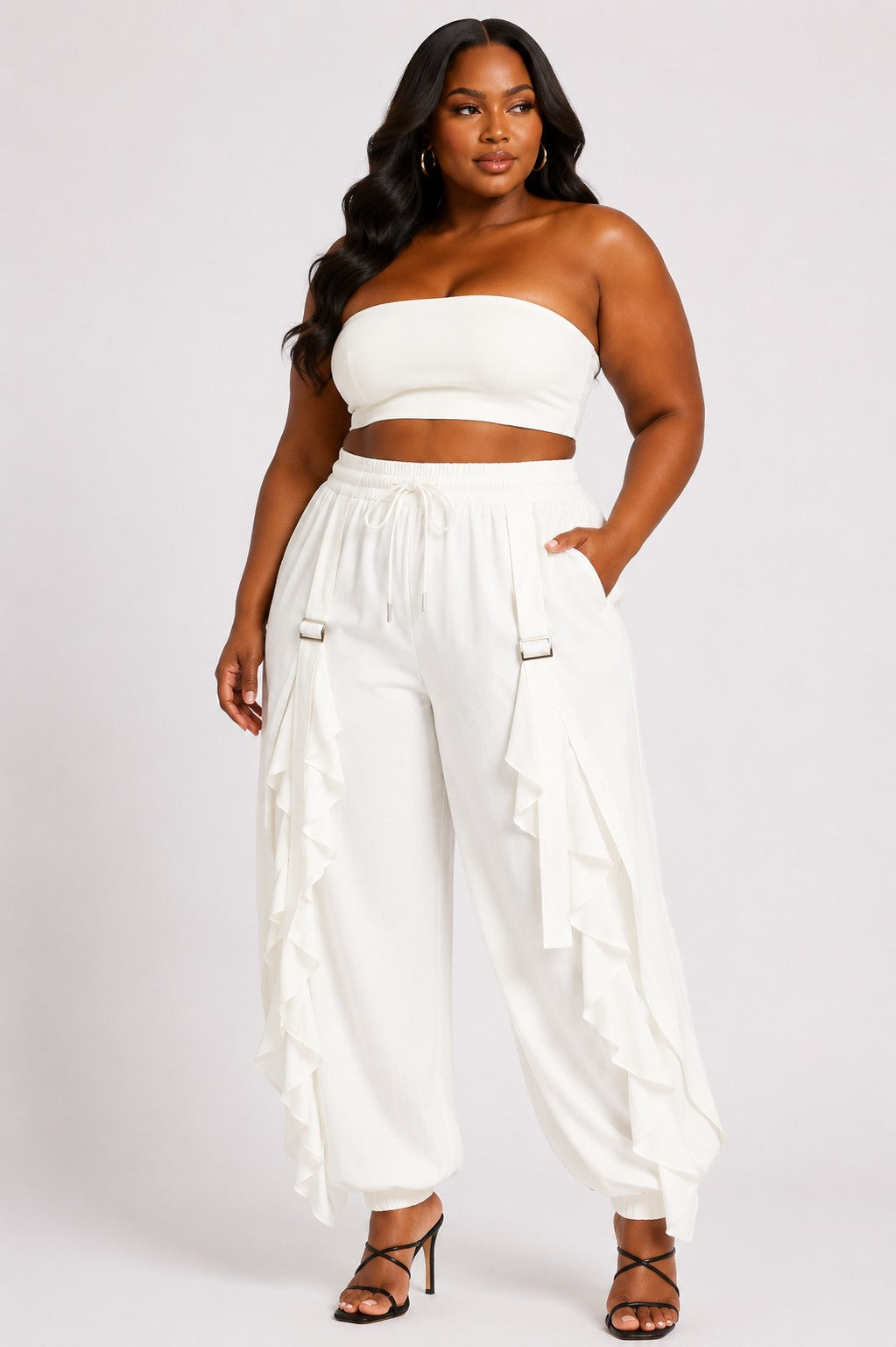 Plus Size Drawstring Waist Ruffle Front Jogger Pants
