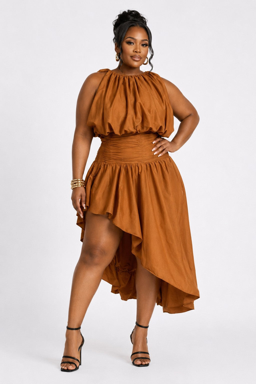 Plus Size Bubble Top and Asymmetrical High-low Bubble Skirt Set