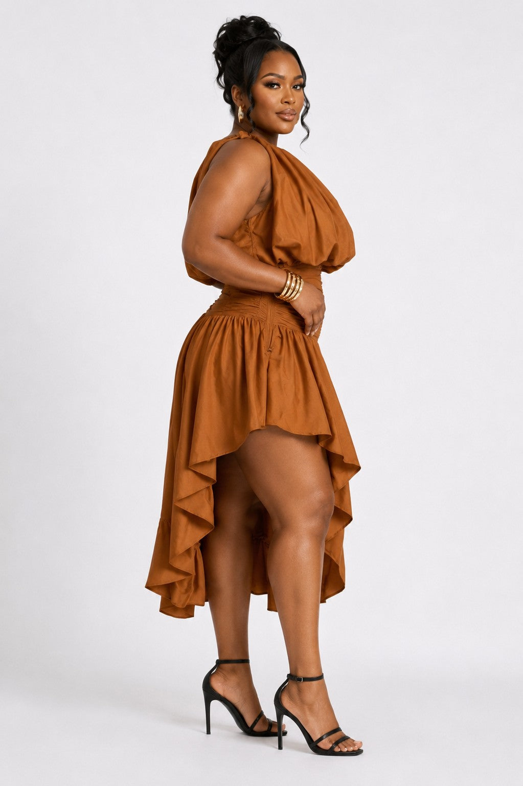 Plus Size Bubble Top and Asymmetrical High-low Bubble Skirt Set