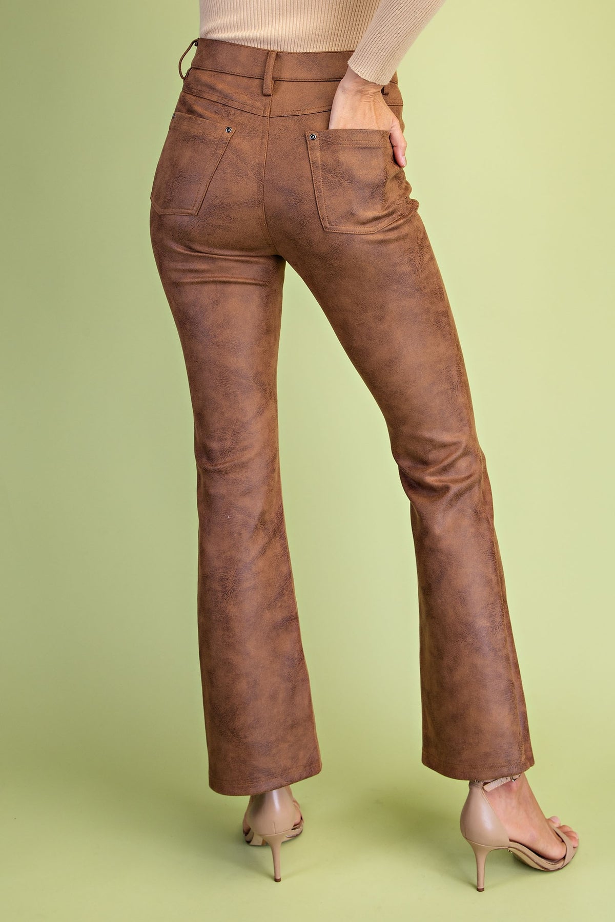 Faux Suede Bootcut Cropped Pants