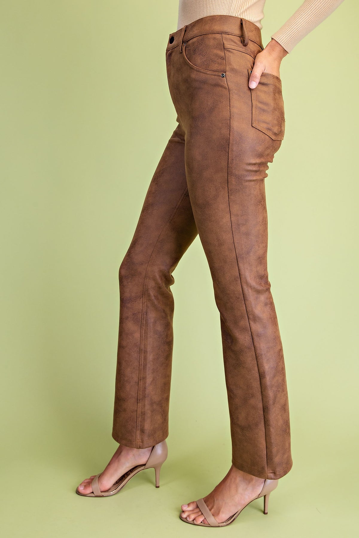 Faux Suede Bootcut Cropped Pants