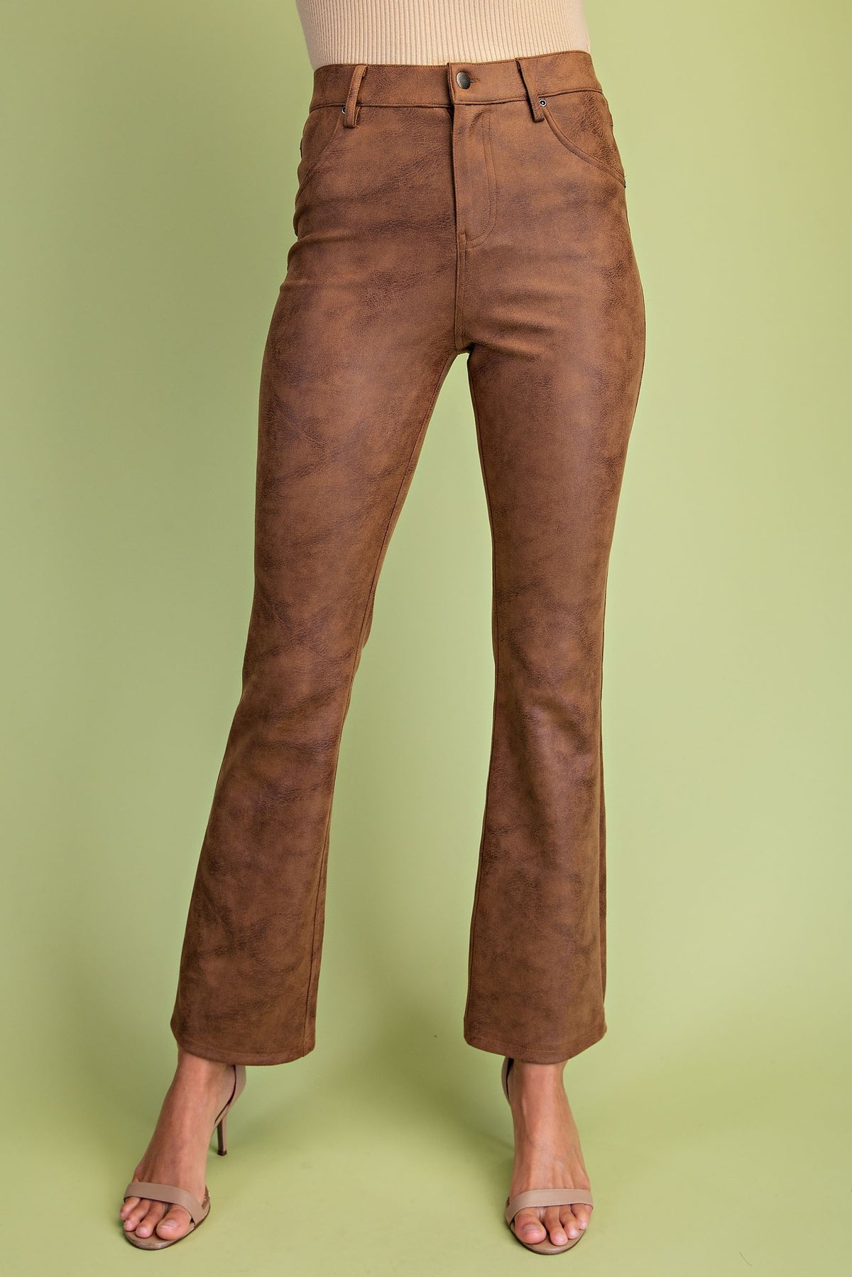 Faux Suede Bootcut Cropped Pants