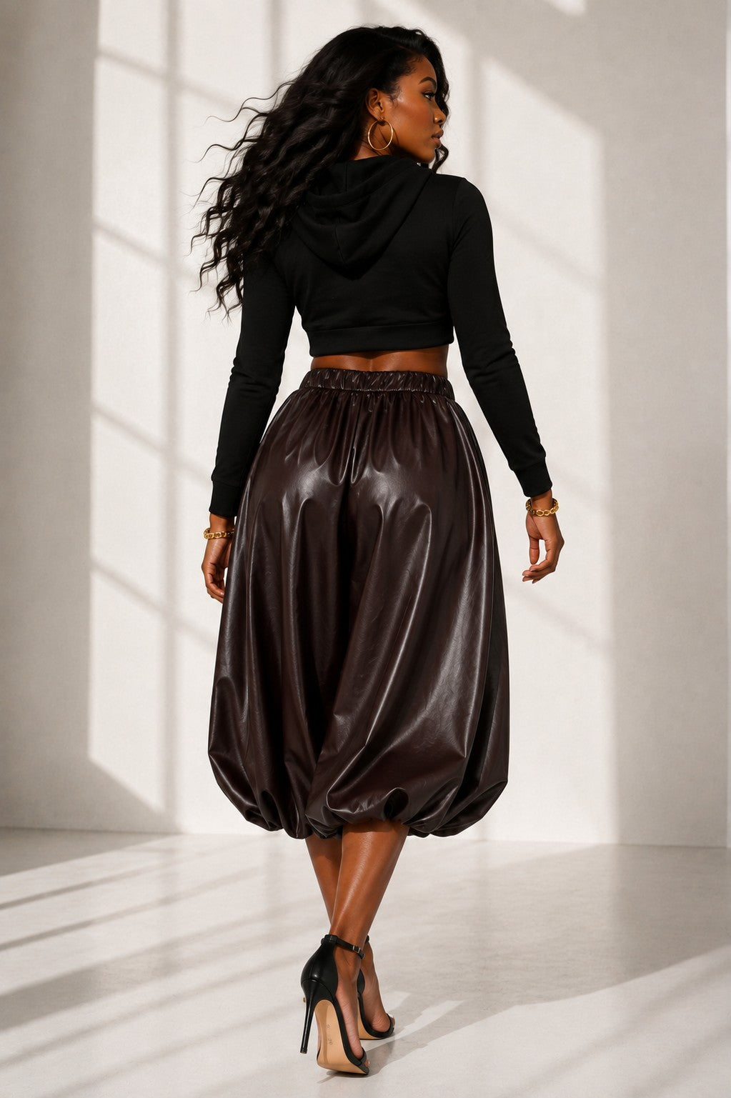Pu Leather Bubble Capri Fashion Pants
