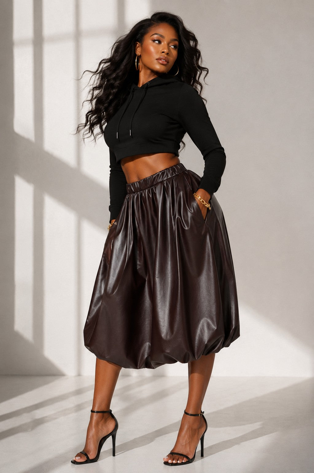 Pu Leather Bubble Capri Fashion Pants