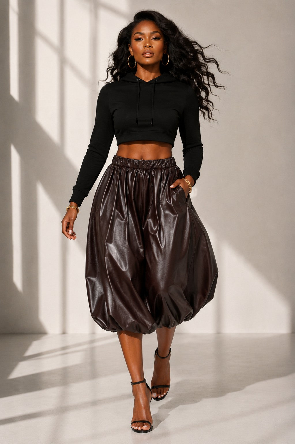 Pu Leather Bubble Capri Fashion Pants