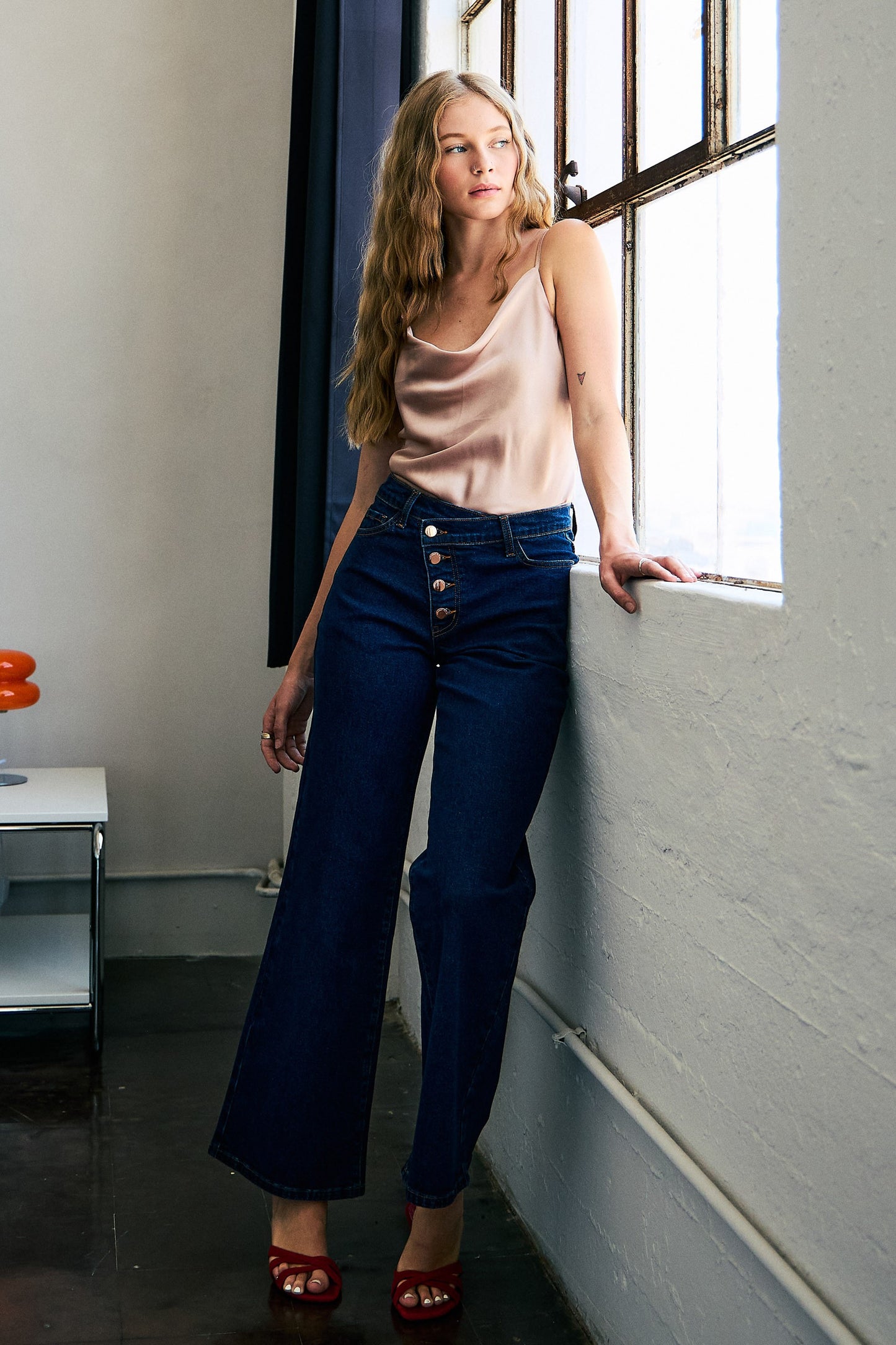 Cross Waist Wide Leg Jeans