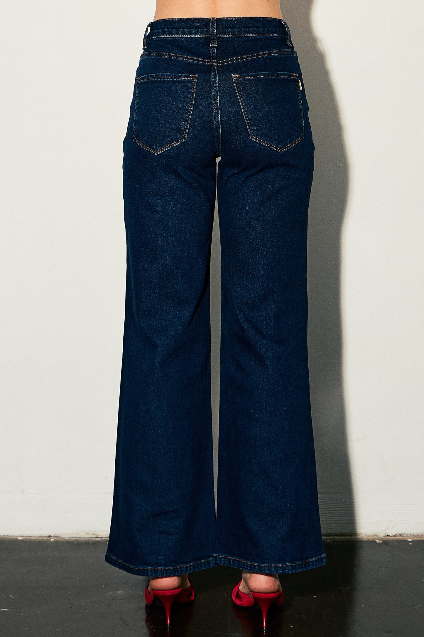 Cross Waist Wide Leg Jeans