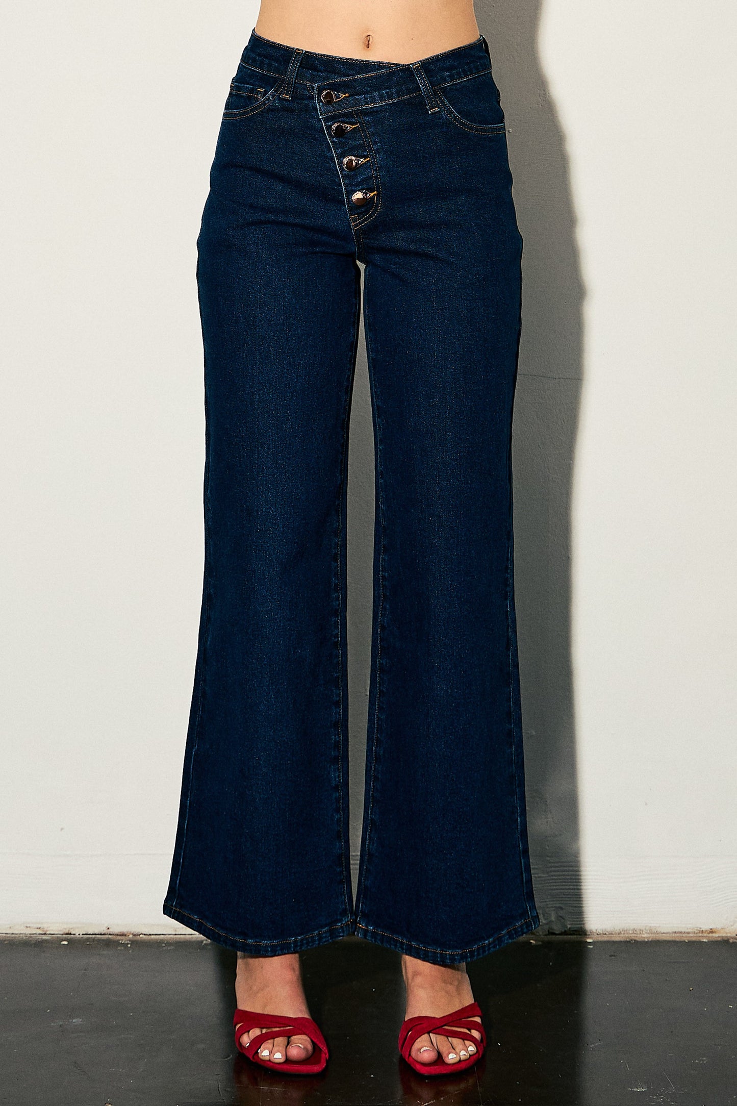 Cross Waist Wide Leg Jeans