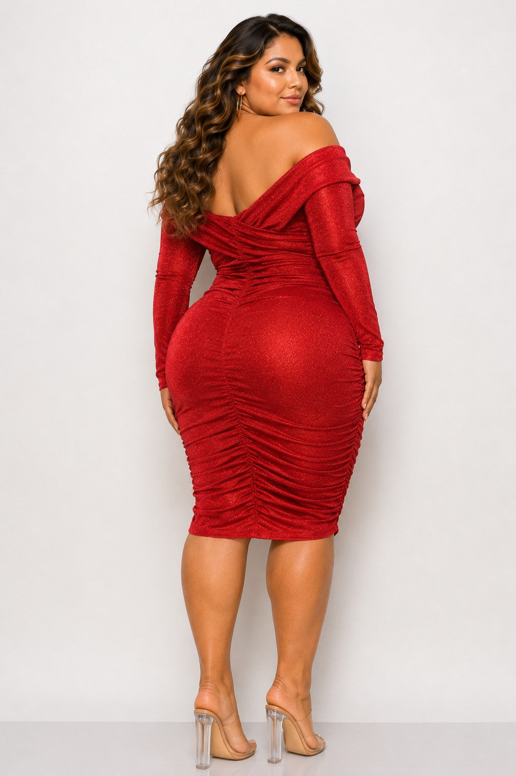 Plus Off Shoulder Cross Shoulder Lurex Midi Dress