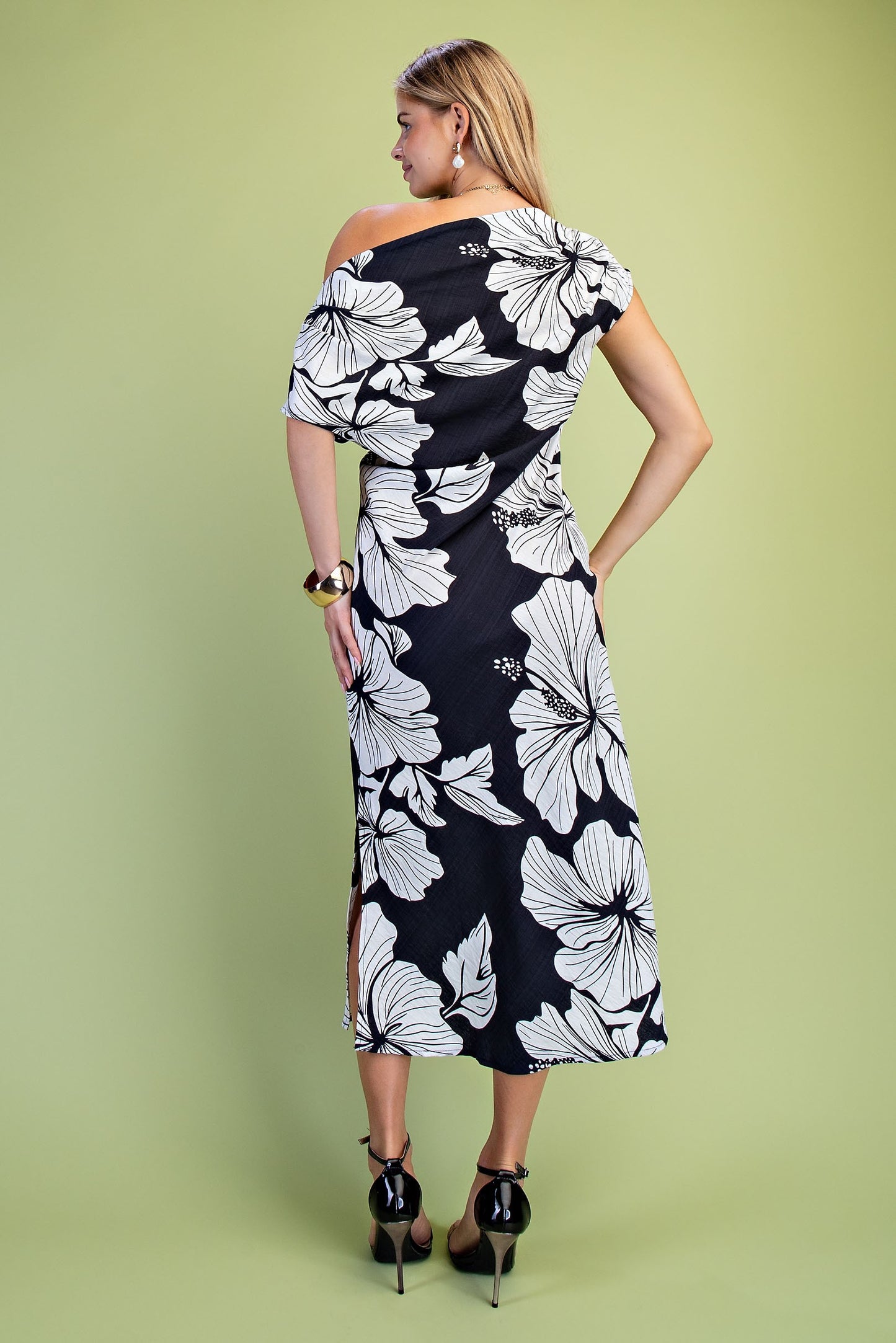 Hibiscus Print Draped Asymmetric Maxi Dress