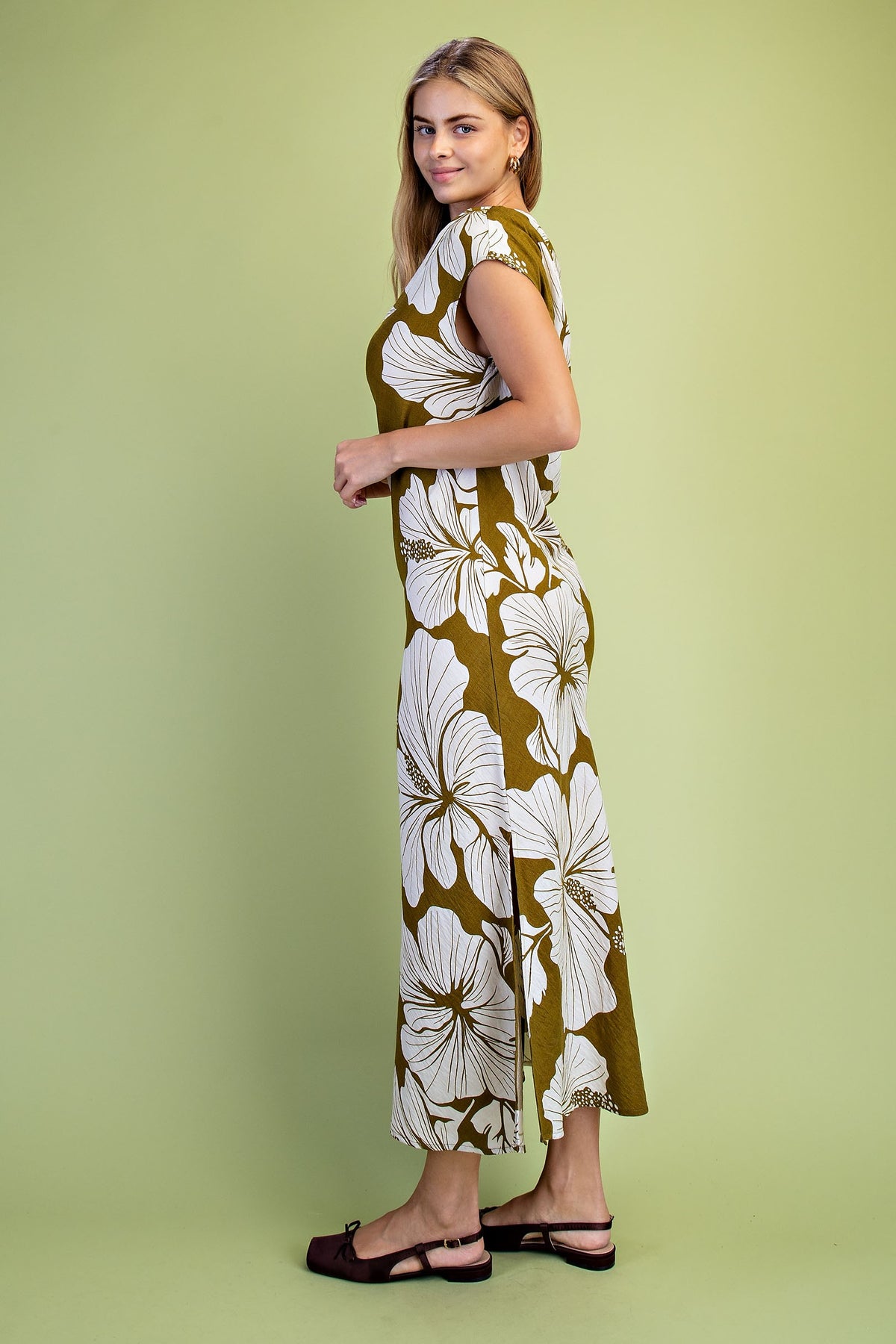 Hibiscus Print Draped Asymmetric Maxi Dress