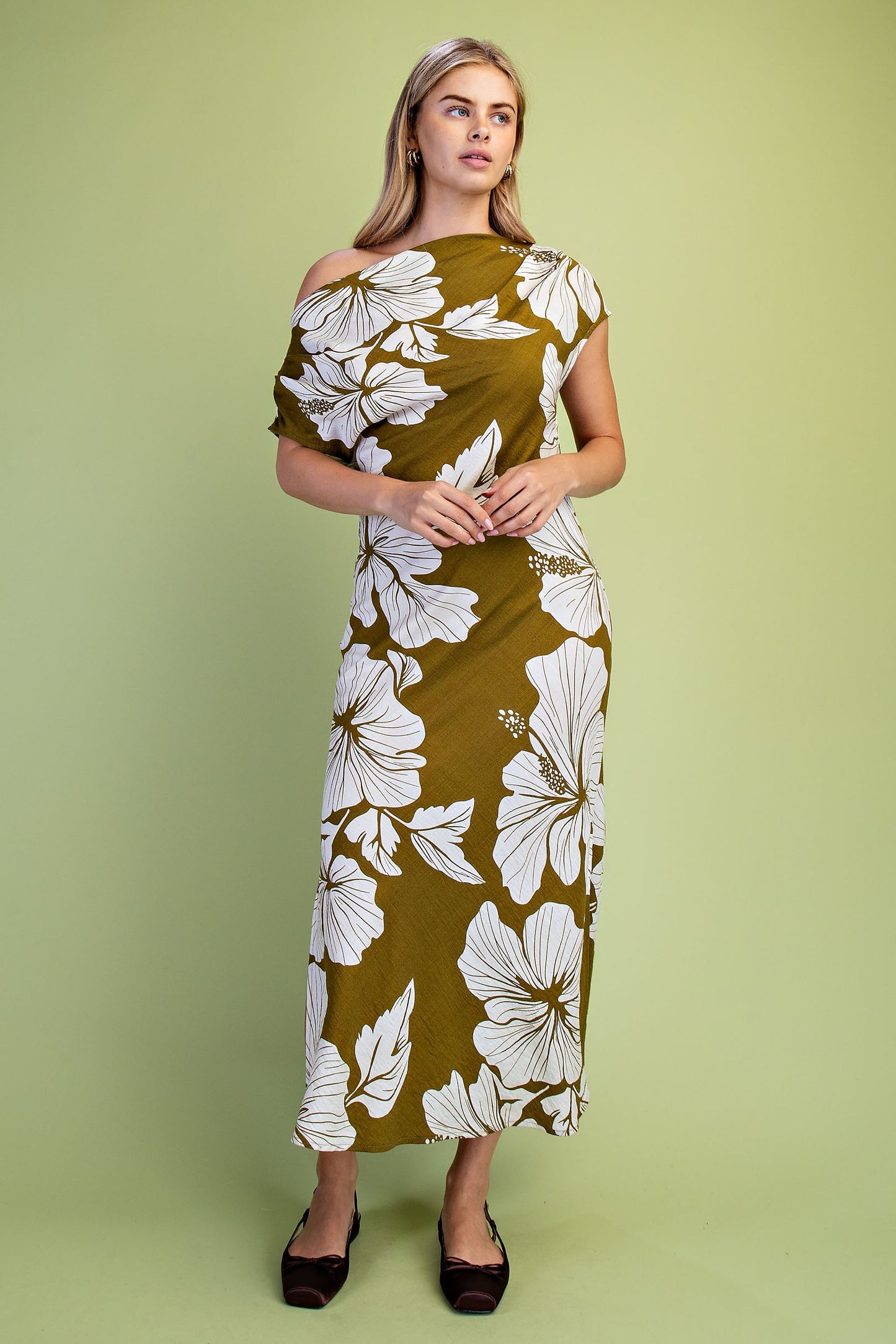 Hibiscus Print Draped Asymmetric Maxi Dress