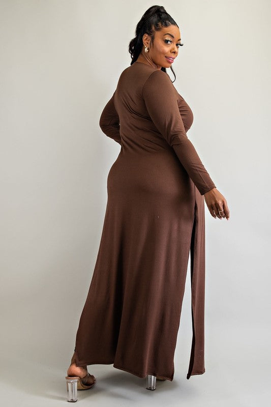 Plus Size Criss Cross Keyhole Cutout Long Sleeve Maxi Top