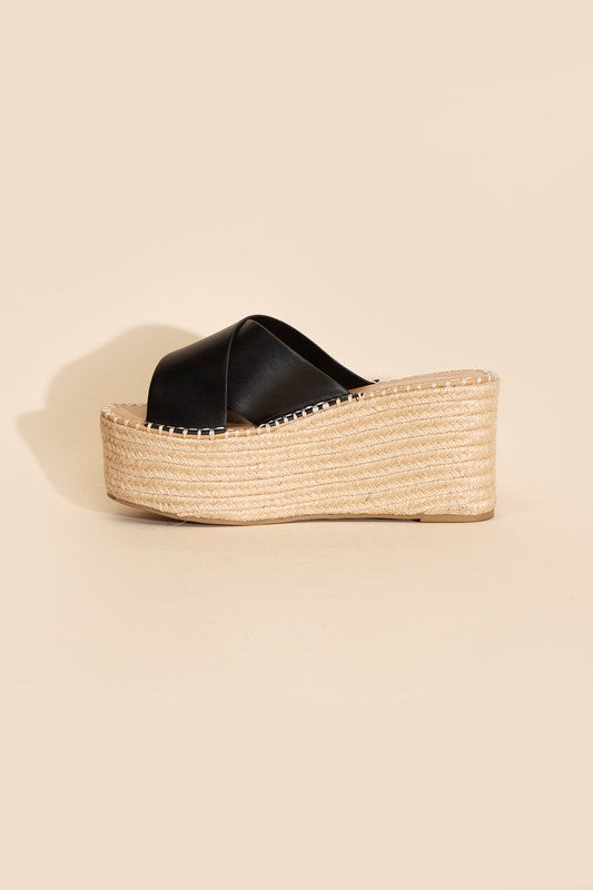 Partner's Raffia Platform Slides Sandals